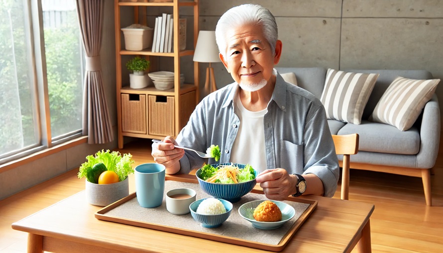 食事をする高齢男性